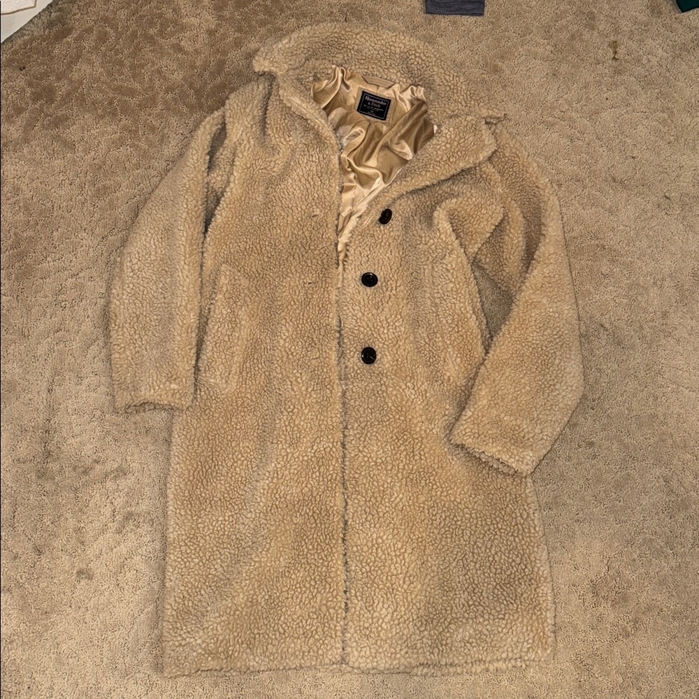 Abercrombie & Fitch Cream long line Sherpa Jacket